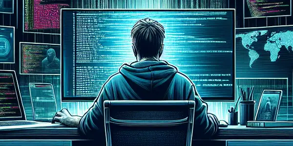 A tense movie poster featuring Zhang Yixing as Pan Sheng, a programmer battling telecom fraud amidst digital chaos.