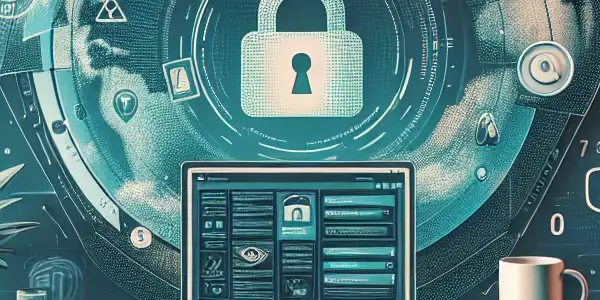 A modern workspace emphasizing digital privacy and security, featuring tech gadgets and safe content practices.