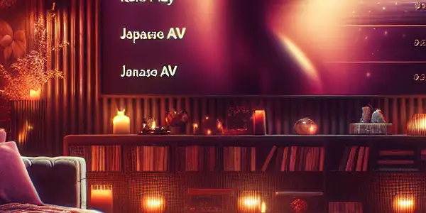 A cozy, dimly lit room with abstract shapes on a screen, featuring plush seating and a curated DVD collection.